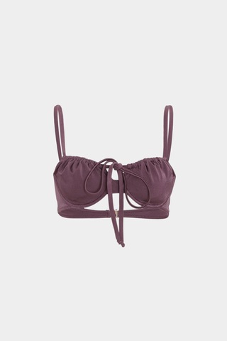 Açelyaokcu Premium Büzgü Detaylı Luna Slim Fit Kadın Bikini Üstü Mürdüm