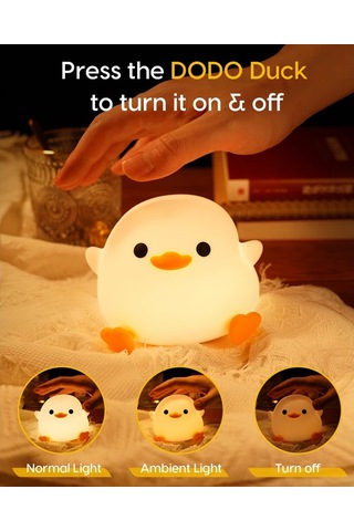 Gece Lambası Ördek Sevimli Ördek Lambası Kısılabilir Silikon Bebek Odası Gece Lambası Şarj Edilebilir Led Başucu Lambası Zamanlayıcı İle