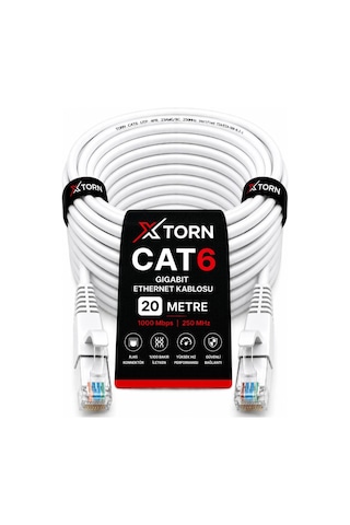 Torn Cat6 Ethernet Kablosu 20 Metre Rj45 Lan İnternet Modem Router Bilgisayar Kablosu