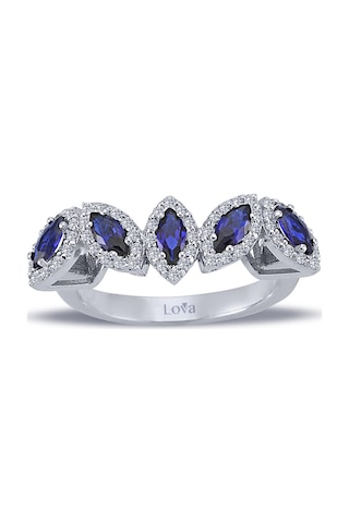 Lova Pırlantalı Markiz Safir Beş Taşlı Yüzük - 1020289