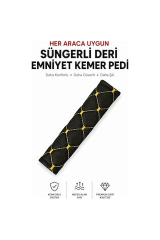 Her Araca Uygun Suni Deri - Süngerli Emniyet Kemer Pedi Siyah-sarı