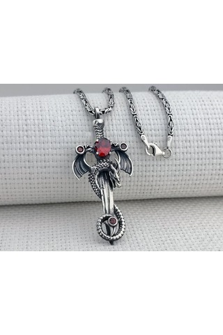 Takıhan Ejderha Şovalye Kılıcı Tasarımlı Kral Zincirli 925 Ayar Gümüş Kolye