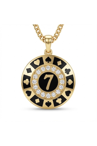 7 Figürlü Poker Chip Kolye Ucu Çok Renkli