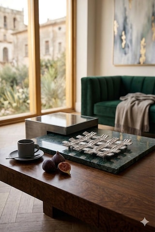 Bamboo Nıckel Decoratıve Tray 28x28x6 Cm