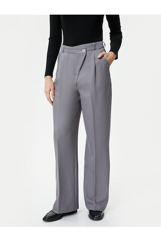 Koton Kumaş Bol Paça Pantolon Asimetrik Bel Düğmeli Gri 4wak40163pw 4WAK40163PW027 Gri
