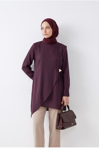 Armine Trend Toka Detaylı Asimetrik Kesim Tesettür Tunik Bordo 26yt467