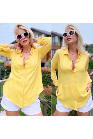 Defymoda Dokuma Viskon Kumaş Efsane Gömlek Sarı