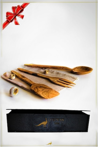 Troyan 1868 Hediyelik Ahşap Kutuda Doğal Ve Sağlıklı Zeytin Kaşık Çatal Spatula Seti