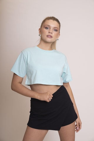 Afloow Delicate Kadın Mavi Oversize Kısa Kollu Crop Tişört %100 Pamuk Sırtı Baskılı Disco Top Tasarımı, Günlük Rahat Stil, Sokak Modası Mavi