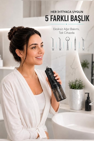 Dijital Ekranlı Şarjlı Ağız Duşu 4 Modlu Taşınabilir Ağız Bakım Cihazı Oc01 Siyah