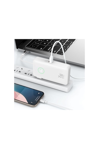 Wiwu Wi-p049 Noble Serisi Type-c Kablolu Dijital Led Göstergeli Powerbank Pd 35w 10000mah Beyaz