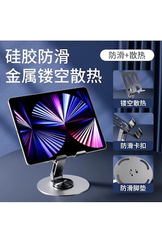 Alüminyum Katlanabilir 360 Dönebilen Telefon Ve Tablet Tutucu Bracket Stand Füme