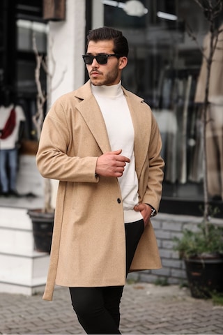 Mero Life Erkek Hardal Kemerli Oversize Rahat Kesim Kaşe Kaban HARDAL