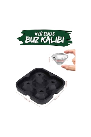 4'lü Elmas Silikon Buz Kalıbı Kırılmaz Esnek Yeşil