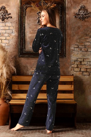 Nisanca Kışlık Kadın Kadife Pijama Takımı - Süper Soft Serisi Lacivert