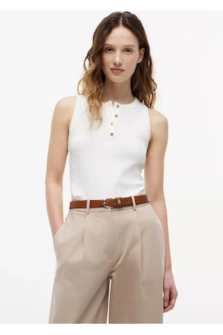 Tommy Hilfiger Gold Button Henley Top Kadın Beyaz T-shirt - Ww0ww49251