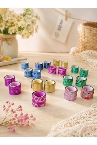 20'li Mini Simli Desenli Washi Tape Seti - 1 Cm Çapında Dekoratif Hobi Ve Günlük Süsleme Bandı 20'li Mini Simli Desenli Washi Tape Seti - 1 Cm Çapında Dekoratif Hobi Ve Günlük Süsleme Bandı