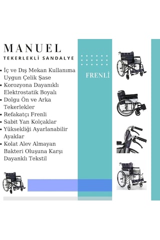 Medkimsan Frenli Tekerlekli Sandalye | Hasta Engelli Arabası | Katlanabilir, Frenli, Emniyet Kemerli