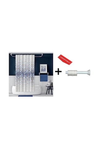 Banyo Duş Perdesi 4961 Mavi 110x200 Perde Borusu Askı Aparatı 90x130 Hediyeli Çok Renkli