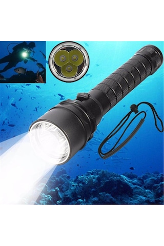 Elfeland 15000lm 3x L2 Led Dalış Sualtı 100m El Feneri Su Geçirmez Siyah