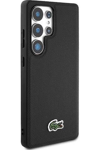 Galaxy Uyumlu S25 Ultra Kılıf Lacoste Lisanslı Pu Pike Desenli İkonik Timsah Dokuma Logolu Kapak Siyah