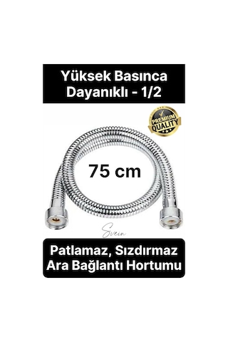 75 Cm Kısa Tepe Ara Duş Hortumu Spiral Robot Ara Bağlantı Örgülü Dayanıklı Kopmaz Patlamaz Sızdırmaz Gümüş