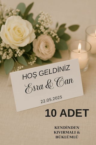 Yatay Uzun 10 Adet Masa Kartı - Kıvrımlı - Nişan Masa Kartı - Düğün Masa Kartı - Nikah Masa Kartı