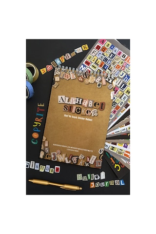 Harfler Sticker Defteri 1690+ Adet Bullet Journal, Scrapbook, Harfli, Sayılı, Sticker Defteri Açık Kahverengi