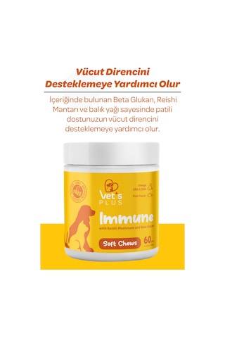 Vet's Plus Immune Çiğnenebilir Tablet 60'lı Kedi ve Köpekler İçin