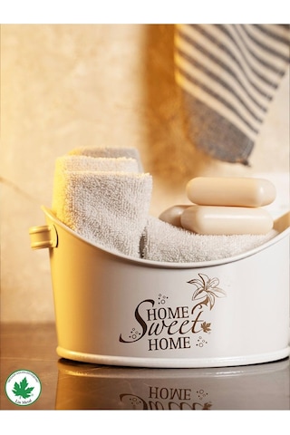Kayık Metal Banyo Organizeri Home Sweet Home Baskılı Beyaz