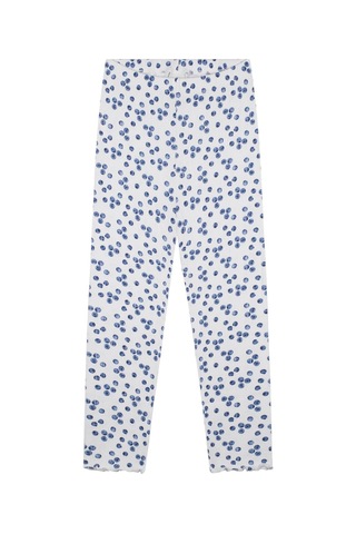 Antebies Organik Beyaz Yabanmersini Desenli Jakarlı Beli Lastikli Uzun Kollu Kız Çocuk Pijama Takımı Mavi