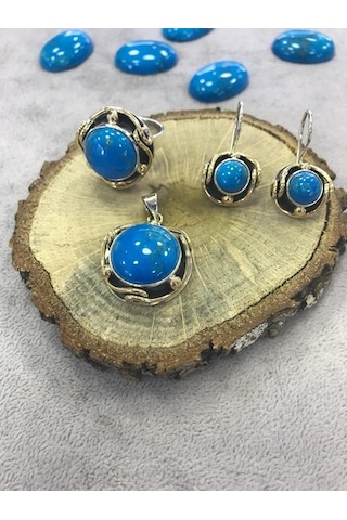 Turkuaz Firuze Taşlı Gümüş Kadın Set 925 Ayar
