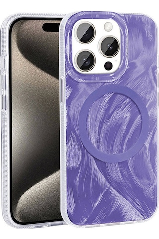 Nourthkiingdom Apple Uyumlu iPhone 15 Pro Max Kılıf Magsafe Şarj Özellikli Fırça Boya Desenli Nrtk Palet Kapak - Pembe Pembe