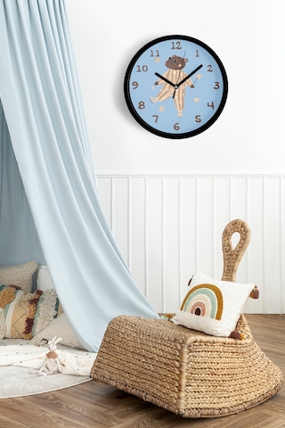 Sihirli Ayı Tasarım Çocuk Odası Duvar Saati - 30cm - Önü Camlı Siyah Kasa - Sessiz Mekanizma-jh1124 Siyah