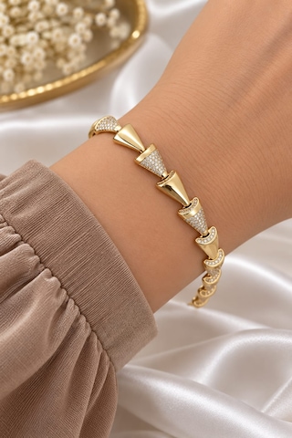 Melekcehobi Xuping Altın Kaplama Taşlı Üçgen Desenli Kadın Bileklik Kuyumcu Model Vıp Gold Tasarım Altın Sarısı Gold