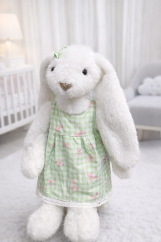 Elbiseli Beyaz Tavşan Peluş Oyuncak 45 Cm 001 - Beyaz