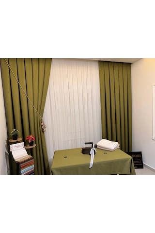 Nivemeshome Roma Keten 1/3 Sık Pileli Yeşil Fon Perde Apm Yeşil
