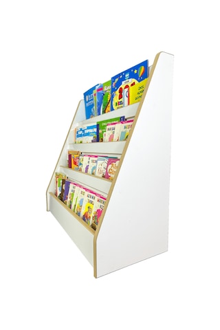 4 Raflı Montessori Kitaplık Çocuk Odası Kitap Rafı Yerden Kitap Beyaz