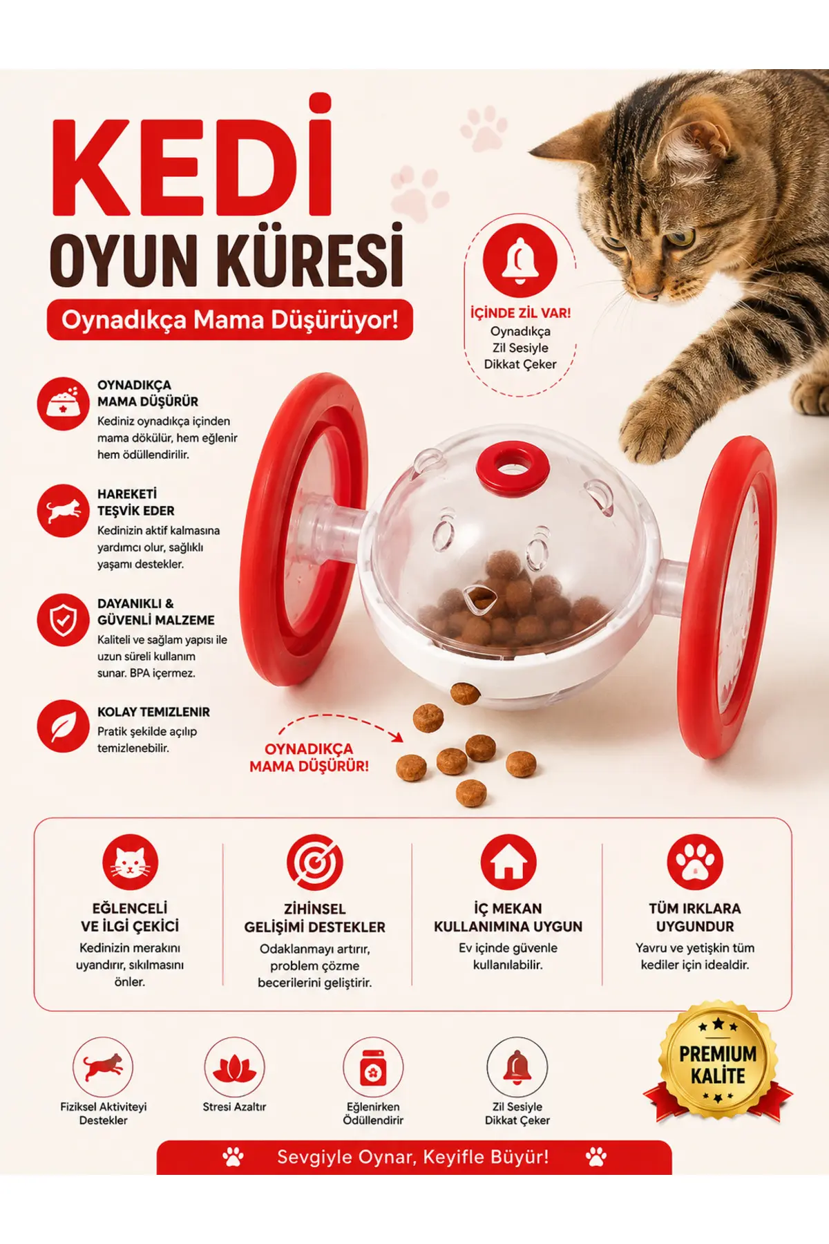 İnteraktif Kedi Oyun Küresi Mama Ödüllü Zilli Oyuncak