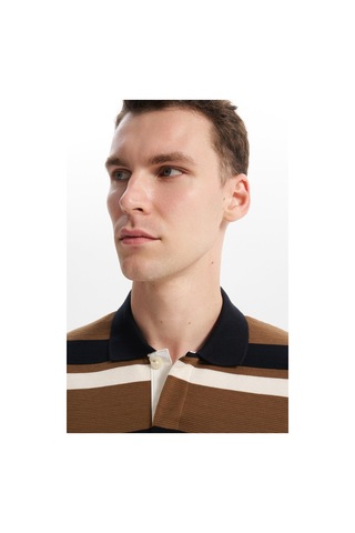 AR-MA Arma Erkek Ribanalı Büyük Beden Battal Boy Çizgili %100 Pamuk Ringel Ottoman Kumaş Polo Yaka Düğmeli Sweatshirt K30554801702 Siyah