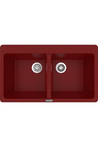 Polex Cristalüx Granit Evye P-N9 Bordo 2 Hazneli Tezgah Altı Ve Tezgah Üstü Mutfak Evyesi 86x50.5 CM