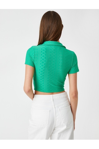Koton Polo Yaka Crop Tişört Uzun Kollu Yeşil 3sak50066ek Fıstık Yeşili