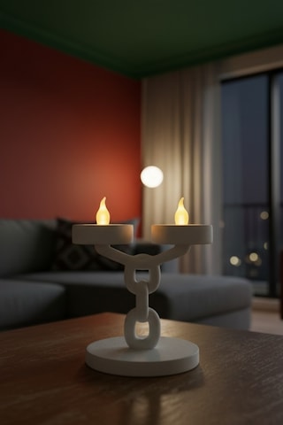 Dekoratif Zincir 2 Li Mumluk Tealight Mum Dahil Modern Masa Üstü Mumluk 15 Cm