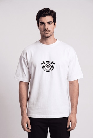 Black Nova Oversize Baskılı Unisex %100 Pamuk T-shirt Own The Road Beyaz