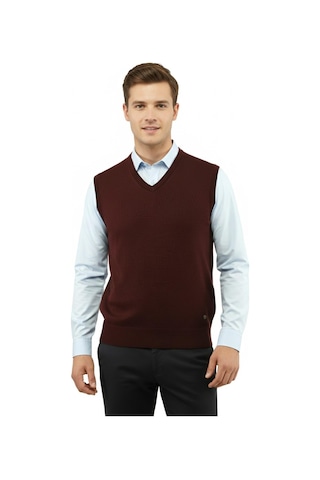 Çizgi Triko Erkek V Yaka Süveter Çelik Örgü Regular Kalıp 5200h Bgl-st04962 Bordo