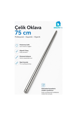 75 Cm Paslanmaz Çelik Oklava Profesyonel Hamur Açma Merdanesi