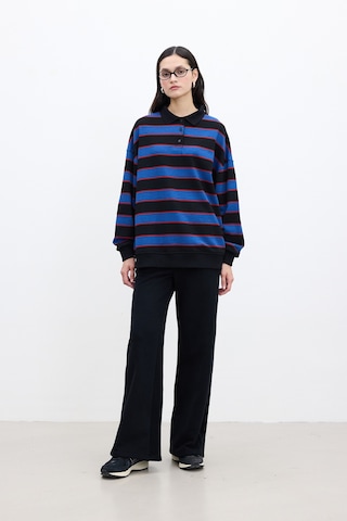 Polo Yaka Oversıze Sweatshırt Mavi Mavi