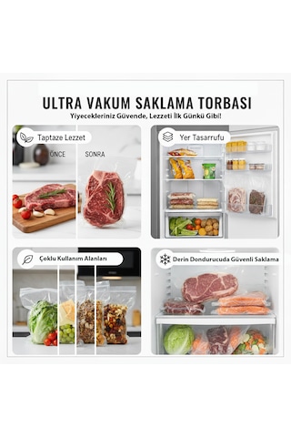 Ultra Vakum Gıda Saklama Torbası Dayanıklı, Derin Dondurucu Uyumlu 20x30 Cm 100 Adet
