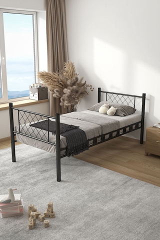 Argimo Metis Tek Kişilik Metal Siyah Karyola 90x200