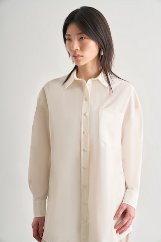 Mizalle Premium Saf Pamuk Ekru Oversize Gömlek Ekru